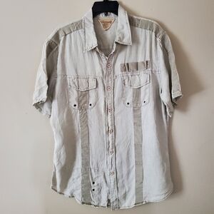 Chevignon Linen Vacation Camp Fishing Style Collared Shirt Size XL